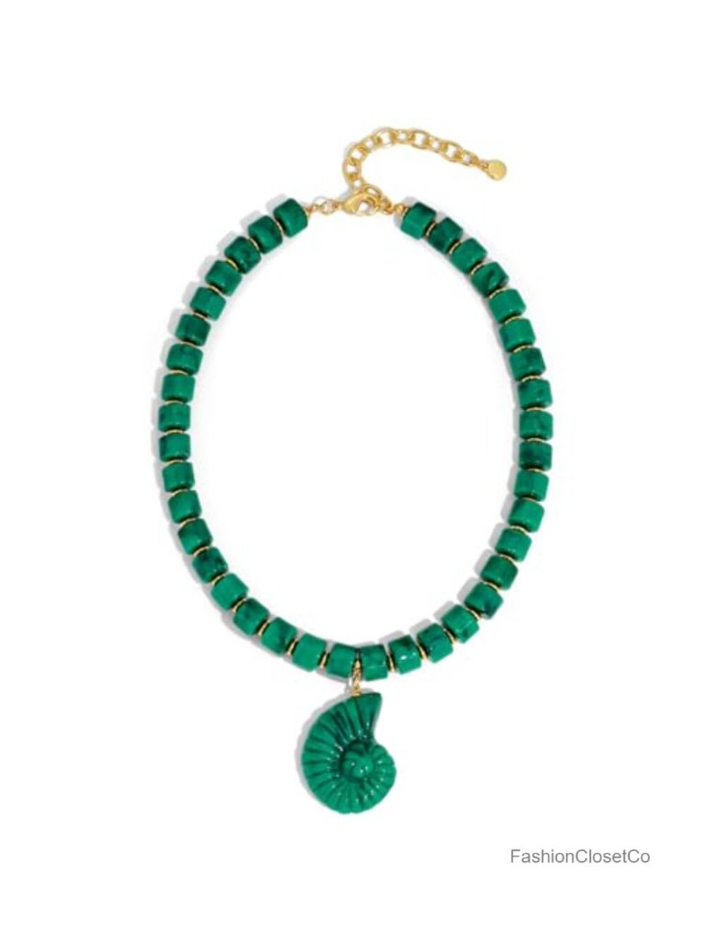 Chunky Beaded Necklace Oversized Conch Shell Pendant Coastal Statement